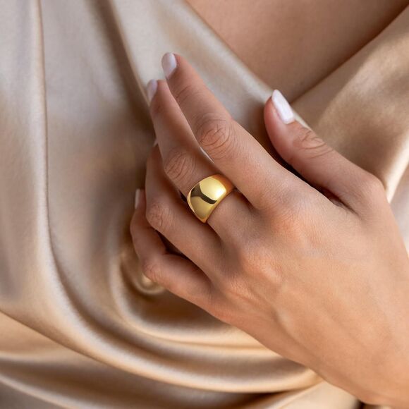 14K Gold Plated Chunky Gold Ring Minimalist Stacking Bold Statement Band Ring - Picture 2 of 9